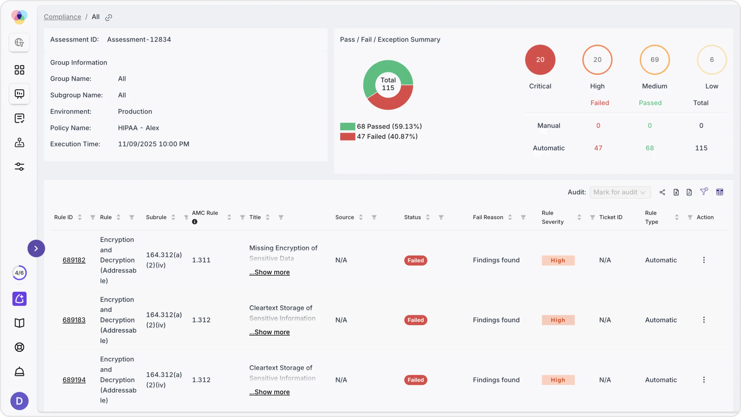 HIPAA compliance assessment in ArmorCode