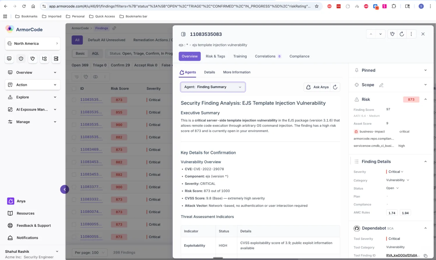 ArmorCode Anya Agents: Finding Overview Agent