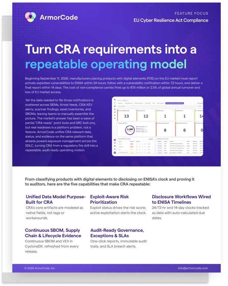 ArmorCode EU Cyber Resilience Act Compliance Feature Focus