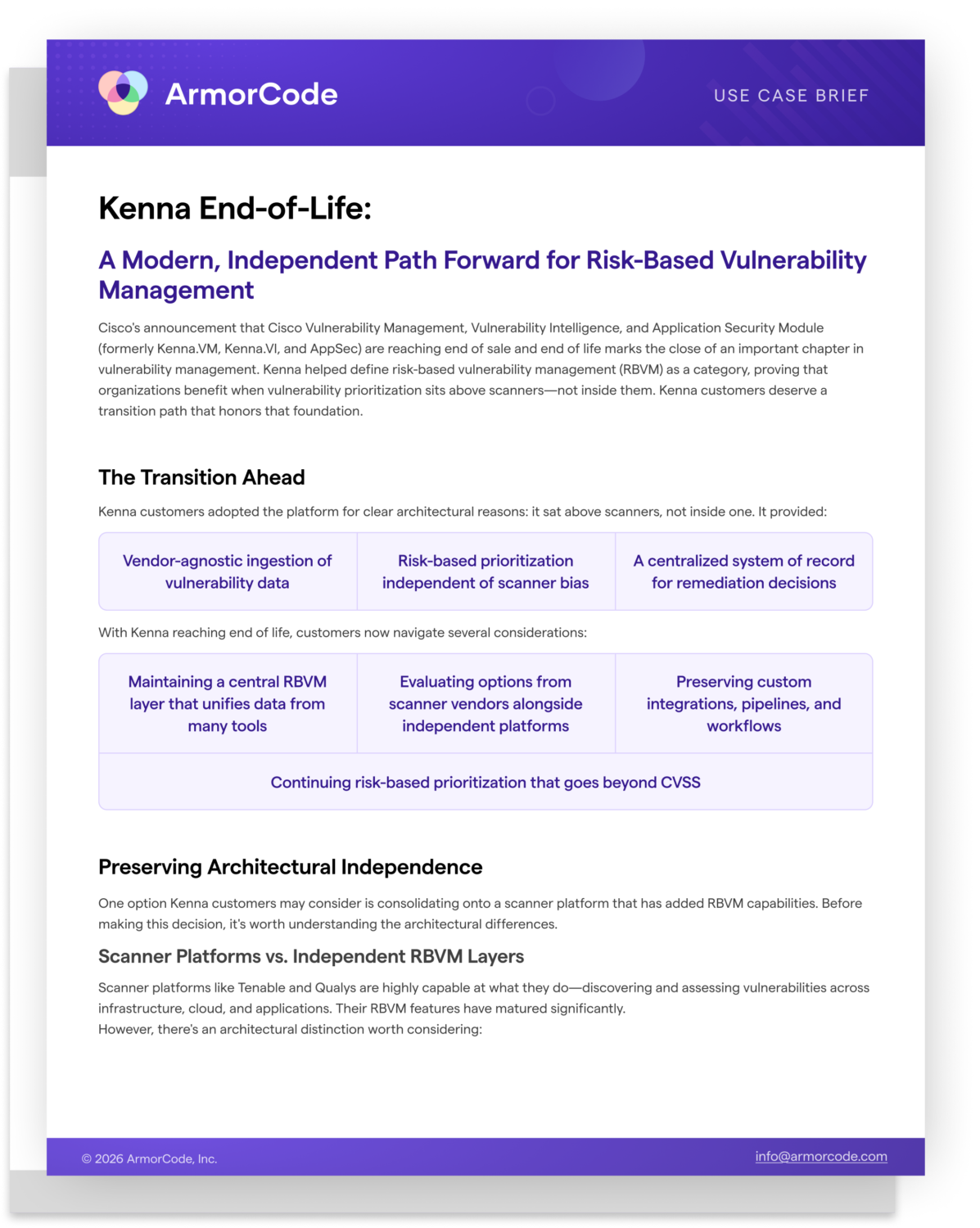 ArmorCode Use Case Brief - Kenna End-of-Life