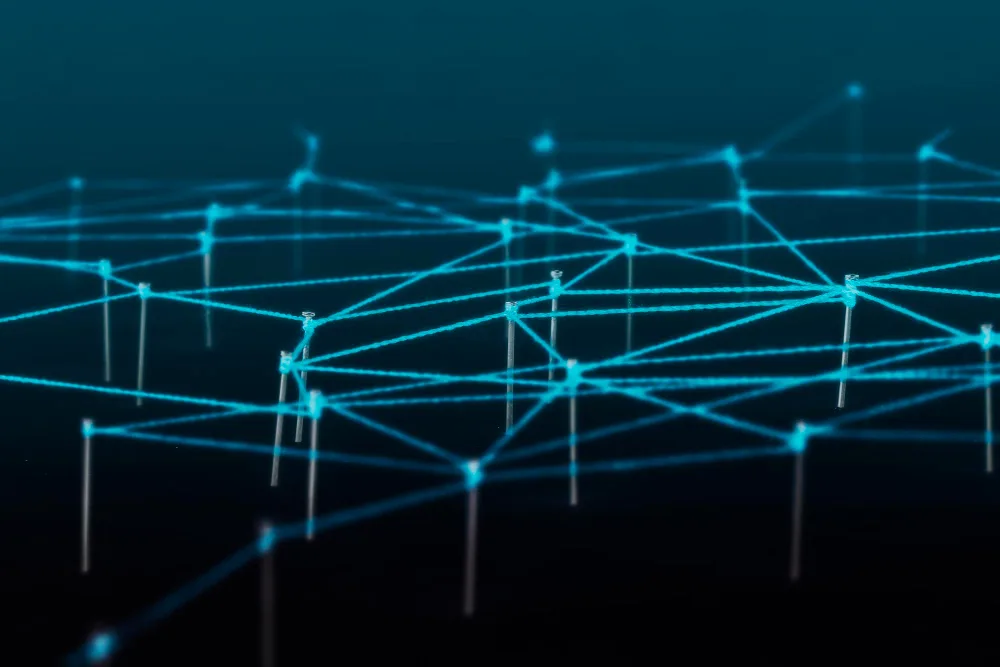Abstract network illustrating SBOM security across the software supply chain