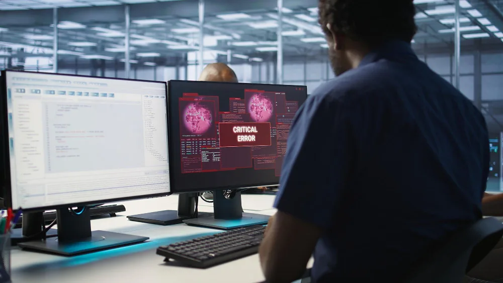 Security analyst reviewing a critical security alert within a vulnerability prioritization framework