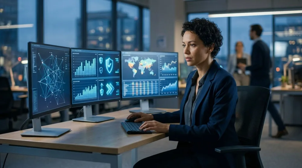 Security analyst reviewing a vulnerability prioritization dashboard of ranked findings