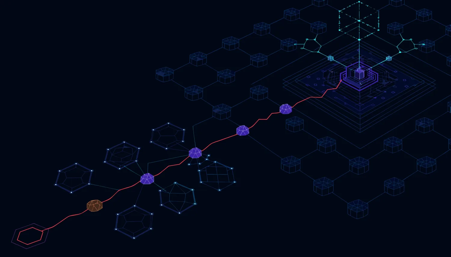 Illustration of attack path analysis showing a red exploit path connecting network nodes to a critical asset